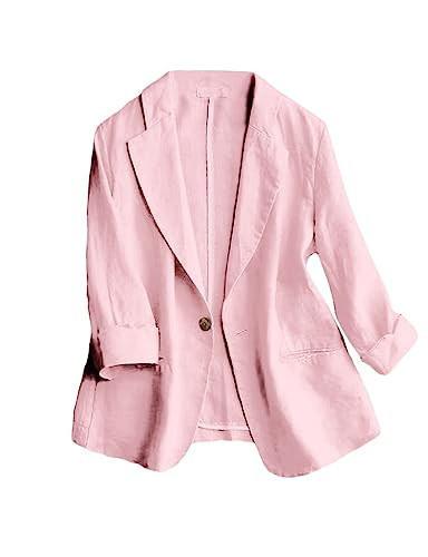 IDEALSANXUN Pink Blazer Woman Spring Summer Fashion Outfits Casual Cute Lightweight Hot Pink Blazer Cardigan Coat Tops Blouse, Pink, M | Amazon (US)