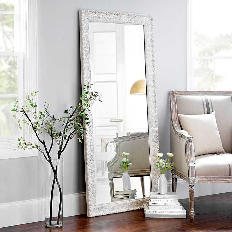 Ornate Distressed Cream Mirror, 30.7x64.7 in. | Kirkland's Home