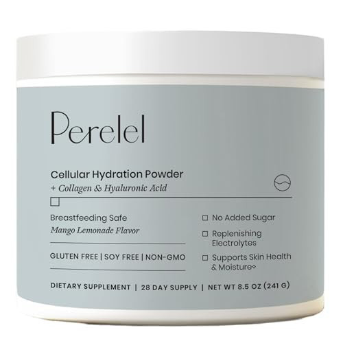 Perelel Hydration Powder, Electrolyte Supplement with Collagen & Hyaluronic Acid, Mango Lemonade Flavor, Soy & Gluten Free, Non GMO, No Added Sugar, 28 Servings | Amazon (US)