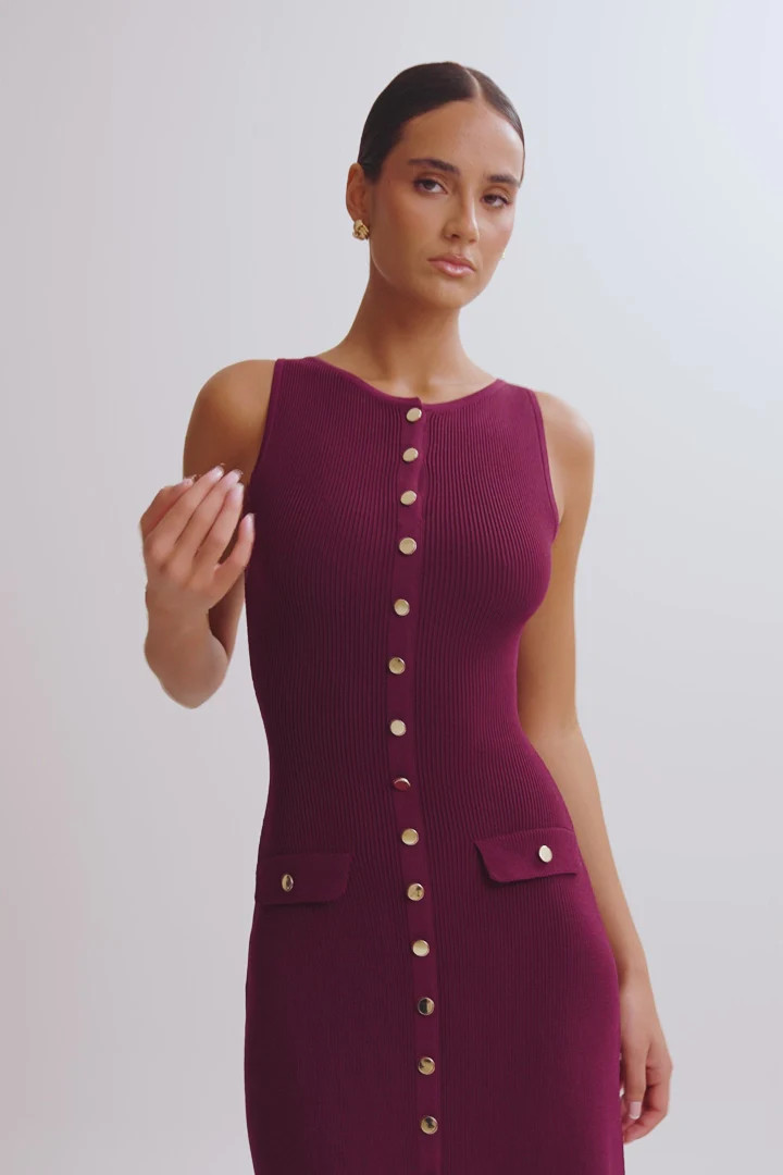 Sawyer Sleeveless Buttoned Maxi Dress - Plum | MESHKI US