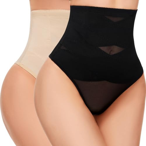 SIMIYA Thong Shapewear Tummy Control Panties for Women High Waisted Body Thong Shaper Girdle with Targeted Compression, 3X-Large | Amazon (US)