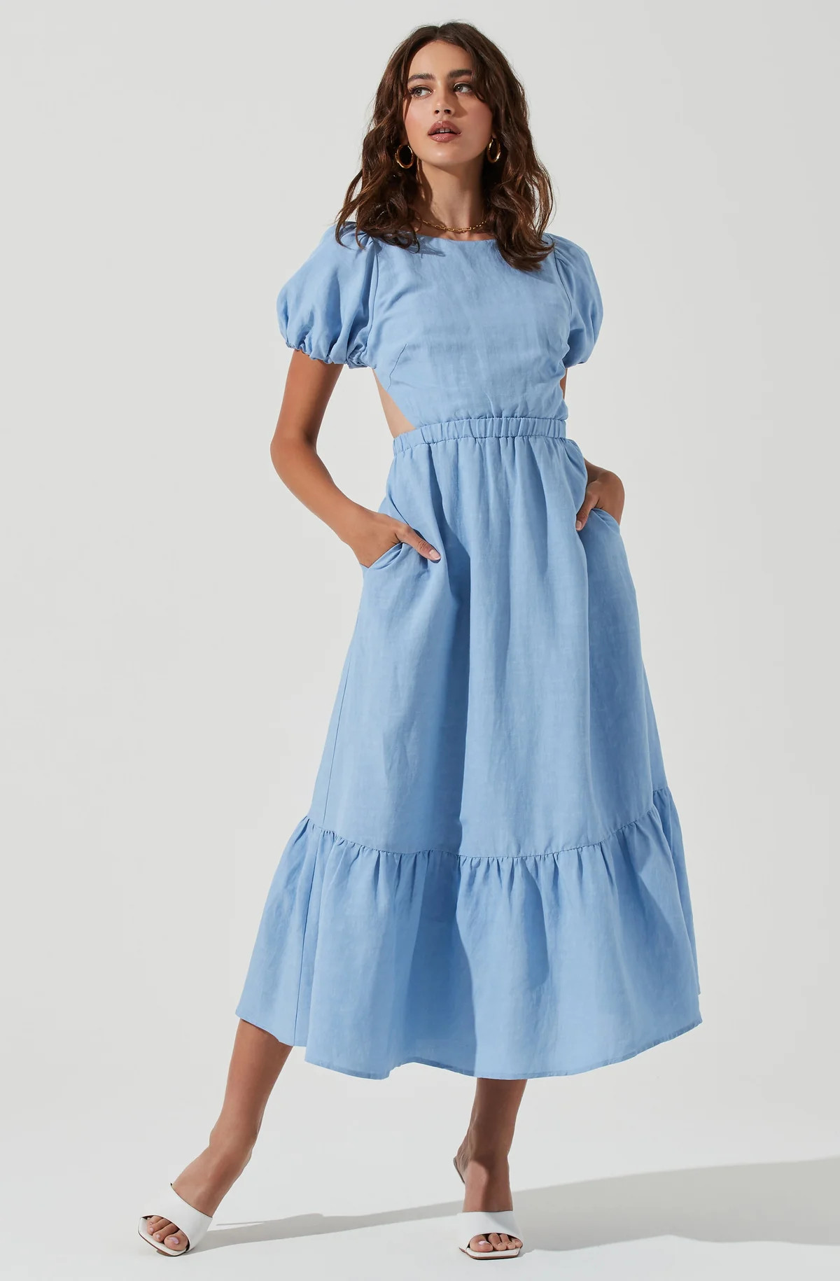 Jelena Back Cutout Puff Sleeve Midi Dress | ASTR The Label (US)