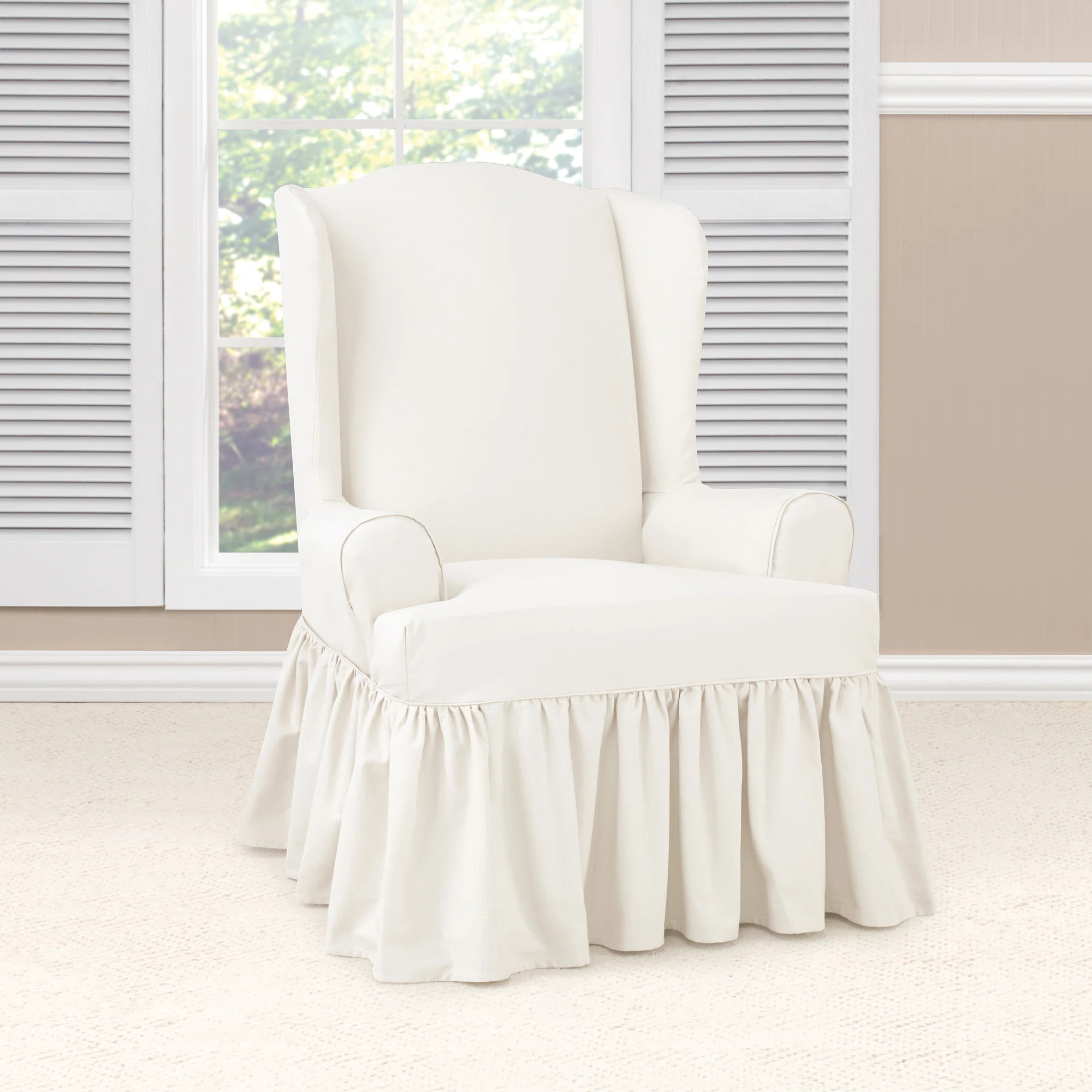 Essential Twill Cotton T-Cushion Wingback Slipcover | Wayfair North America