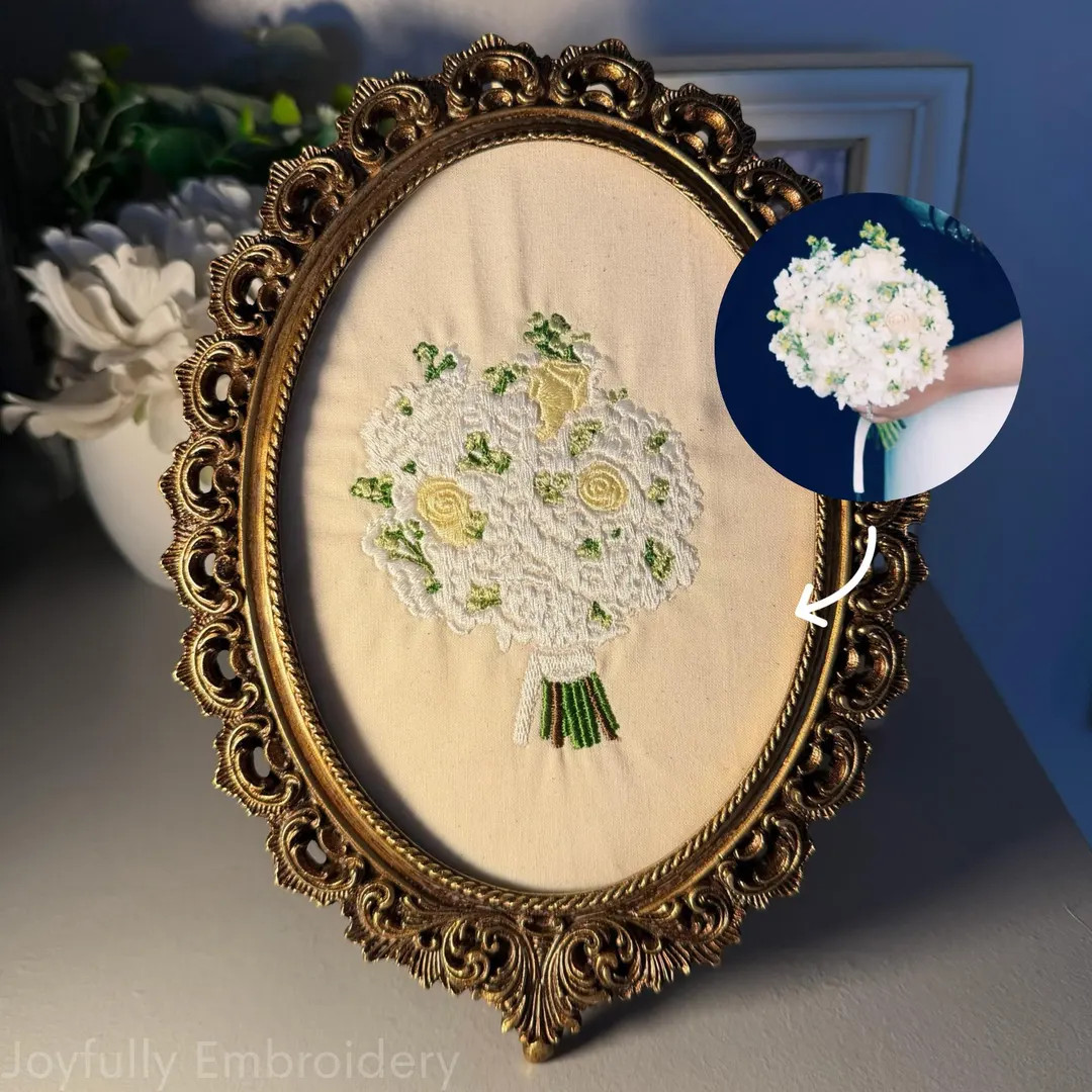 Framed Embroidered Bridal Bouqet, Wedding Keepsake, Custom Anniversary Gift, Personalized Wall Ar... | Etsy (US)