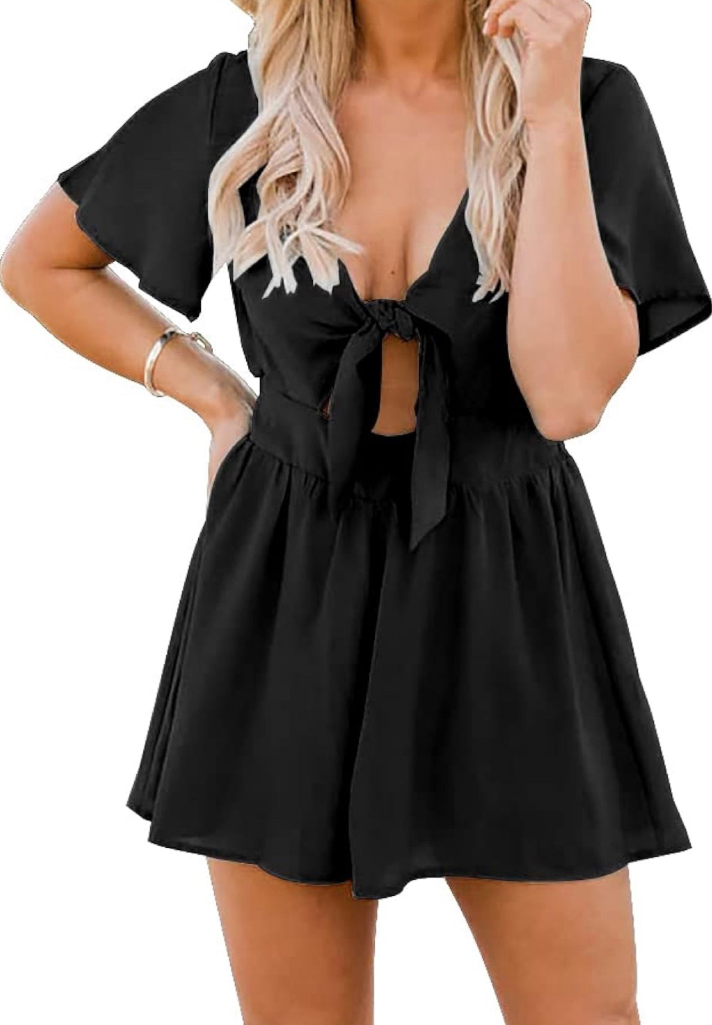 Aoysky Womens Summer Short Rompers Sexy Cute Loose Tie Front Jumpsuit Casual V Neck Wide Leg Beach Overalls

#LTKFindsUnder50 #LTKStyleTip