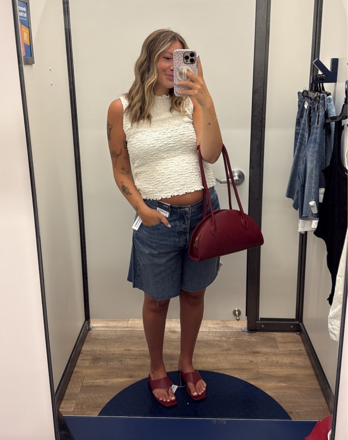 Shirt: tried on a medium as pictured but bought a small 
Pants: sized up to a 12 (pre-pregnancy size is usually a 4)
Shoes: tts 7