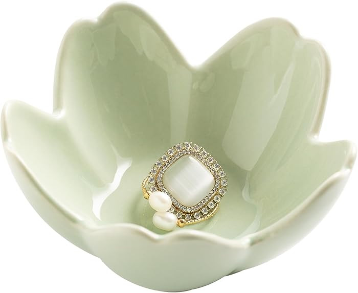 Flower Ring Holder Dish, Ceramic Jewelry Tray Dish, Small Trinket Dish, Jewelry Plate Bowl, Cute ... | Amazon (US)