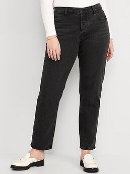 High-Waisted Button-Fly Slouchy Straight Black-Wash Jeans for Women | Old Navy (US)