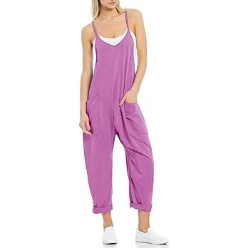 Tongmingyun Womens Casual Sleeveless Jumpsuits Spaghetti Strap Loose Romper Long Pants with Pocke... | Amazon (US)
