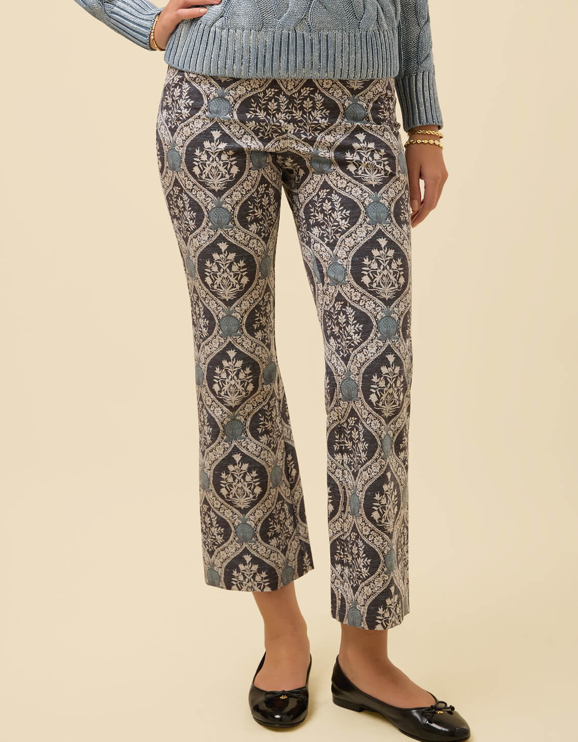 Maren Kick Flare Pant Etta Damask Ink | Spartina 449