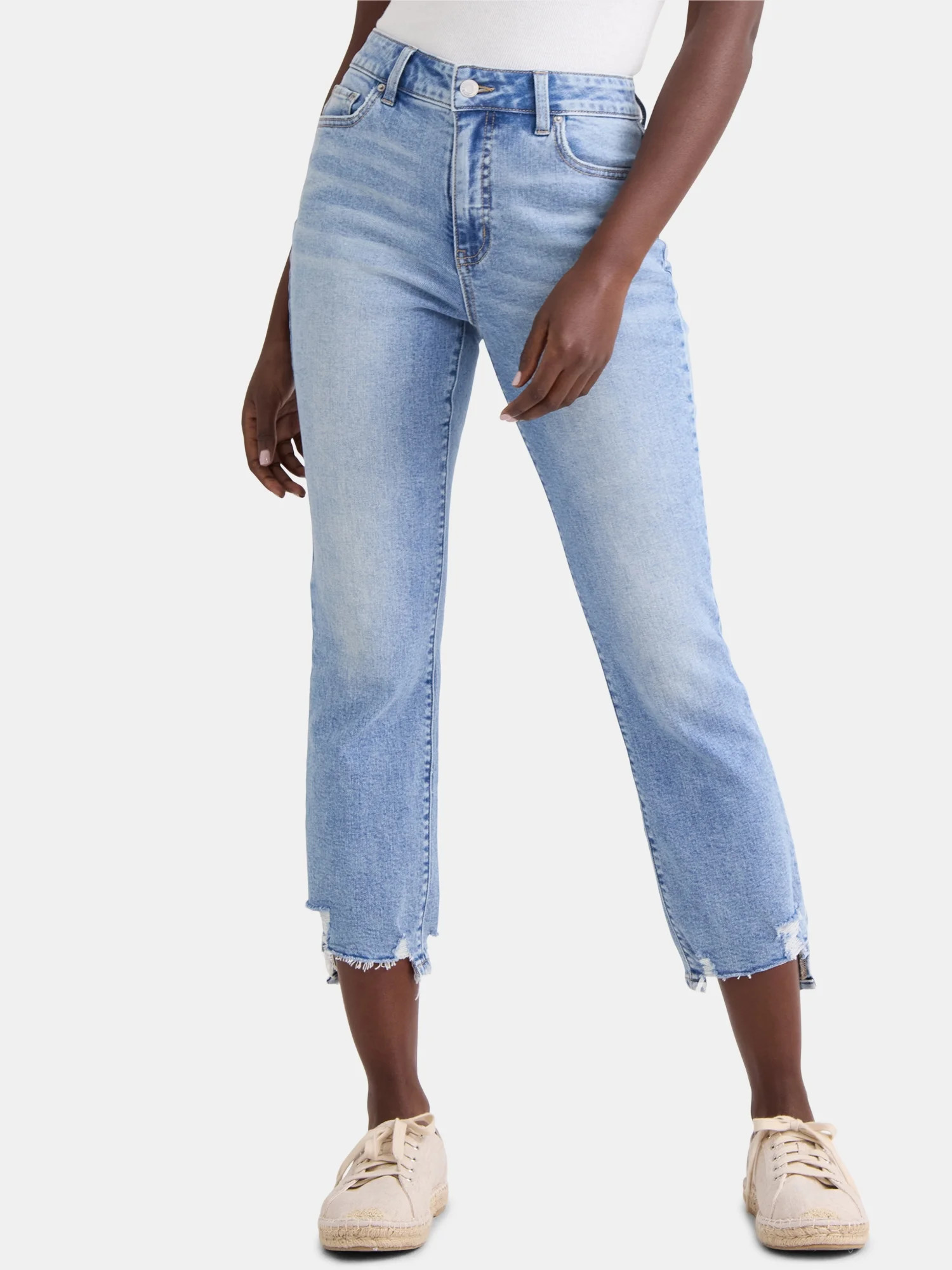 Time and Tru Women's and Women’s Plus High Rise Straight Leg Jeans with Raw Hem, 27.5” Inseam... | Walmart (US)