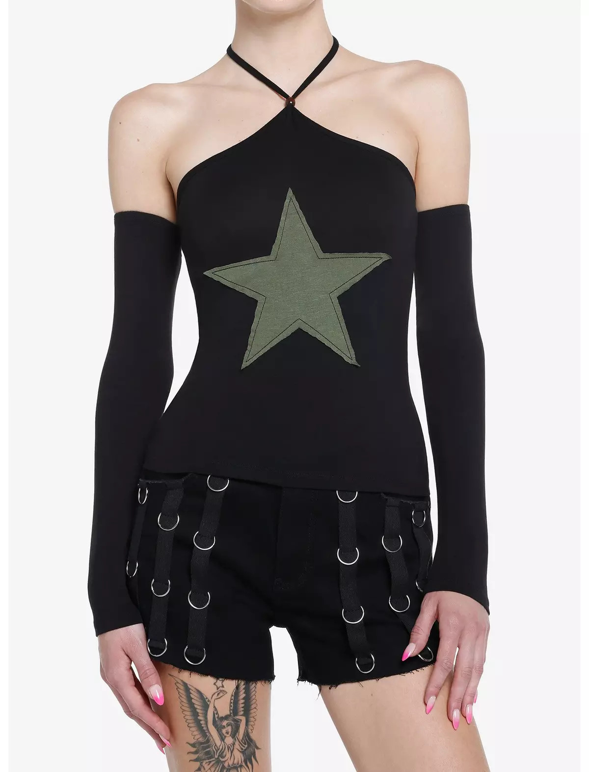 Social Collision Green Star Crop Girls Long-Sleeve Top | Hot Topic