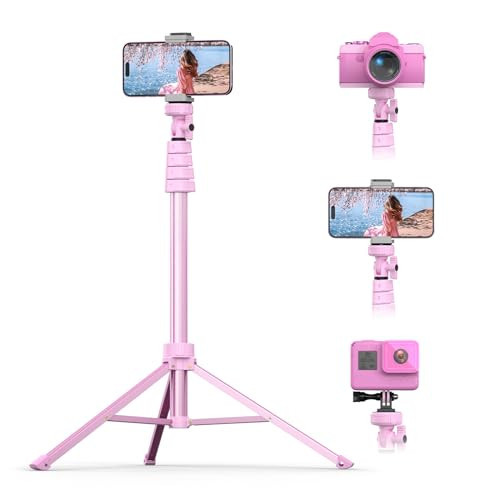 UBeesize 62" Phone Tripod & Selfie Stick, Camera Tripod Stand with Wireless Remote and Phone Holder,Compatible with iPhone Android Phone, Perfect for Selfies/Video Recording/Live Streaming Pink | Amazon (US)