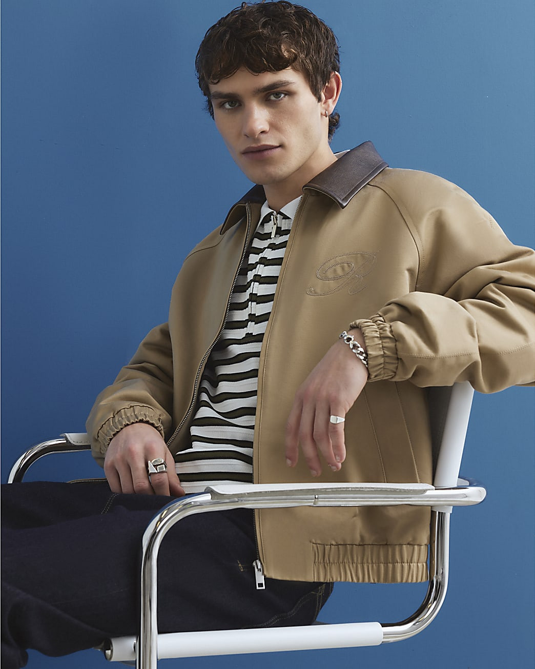 Beige Faux Leather Collared Harrington Jacket | River Island UK & IE