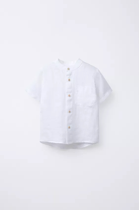 LINEN MANDARIN COLLAR SHIRT | Zara US