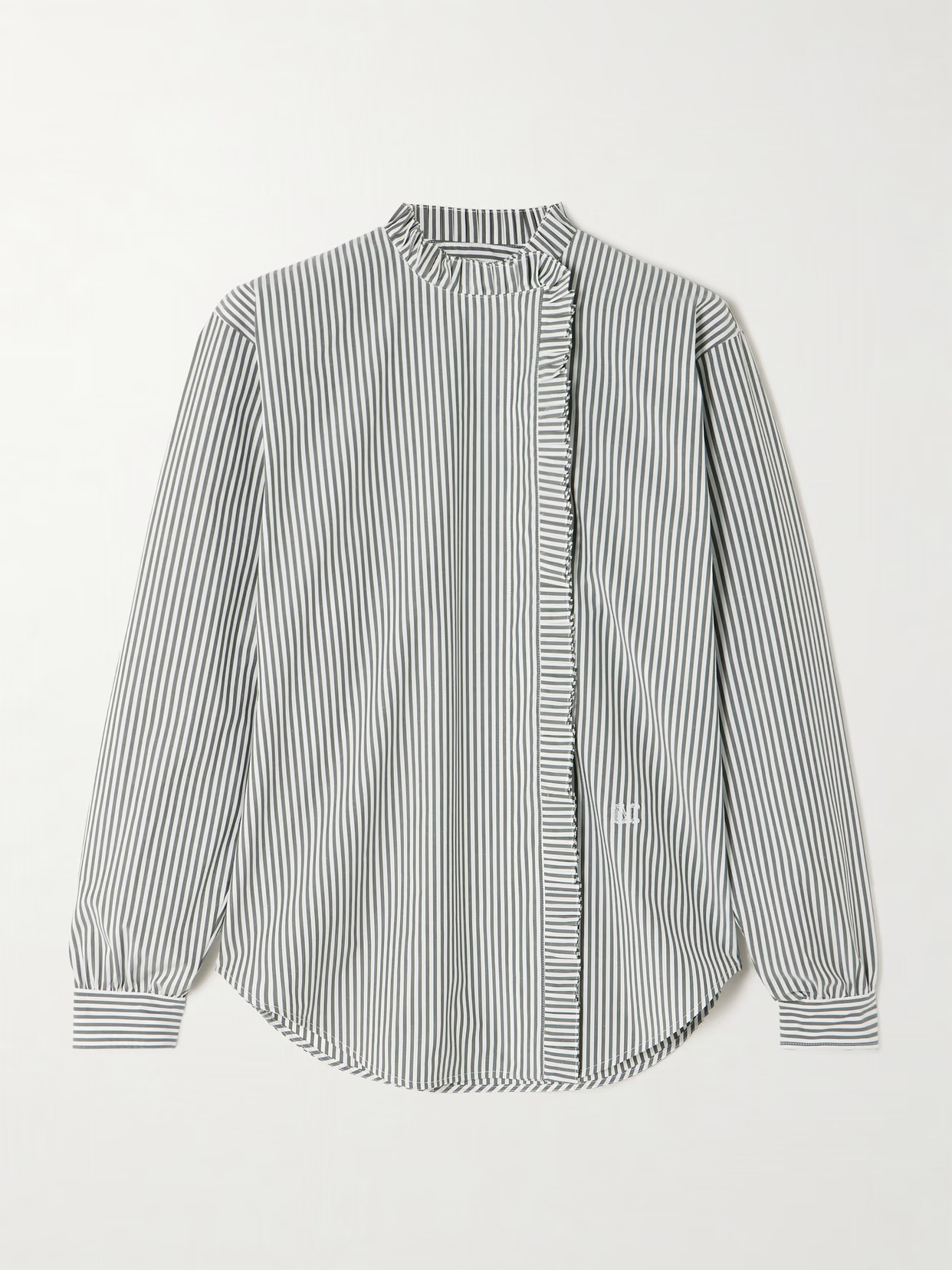 Max Mara - Didy Logo-embroidered Ruffled Striped Cotton-blend Poplin Shirt - Blue | NET-A-PORTER (US)