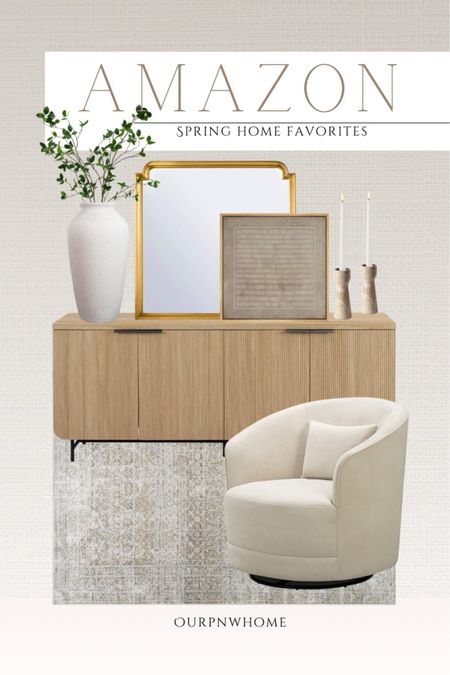 Amazon spring home favorites!

Neutral area rug, neutral accent chair, swivel chair, ivory armchair, living room furniture, ribbed cabinet, fluted sideboard, ribbed cabinet, console table, white vase, tall vase, Amazon home decor, wall mirror, gold frame mirror, vintage mirror, abstract wall art, geometric wall art, candle holders, tapered candlesticks, neutral home, Amazon home, Amazon furniture

#LTKhome #LTKSeasonal #LTKstyletip