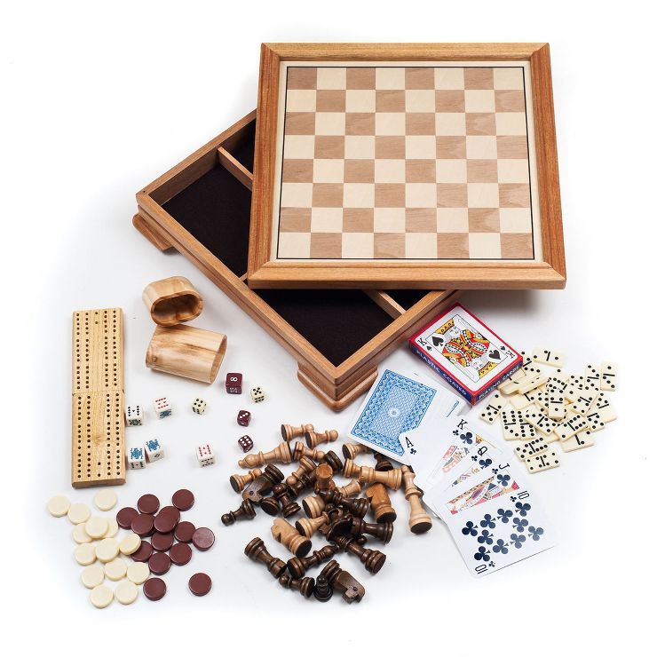 Toy Time 7-in-1 Deluxe Wood Board Game Set - Chess, Checkers, Backgammon, Dominoes, Cribbage, Pok... | Target