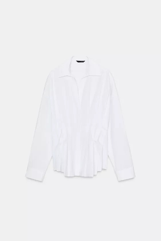 POPLIN SHIRT WITH PLEATS | Zara UK