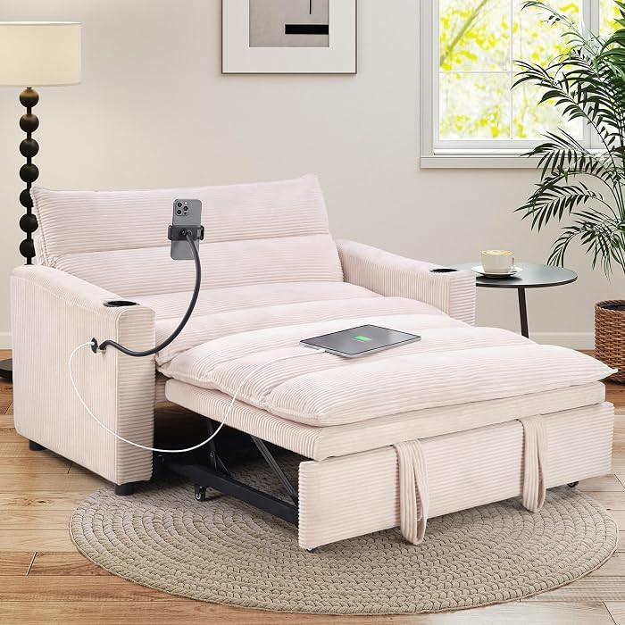 3-in-1 Convertible Loveseat Sleeper Sofa Bed, 2-Seat Pull Out Couch with Cup Holders, Phone Holde... | Amazon (US)