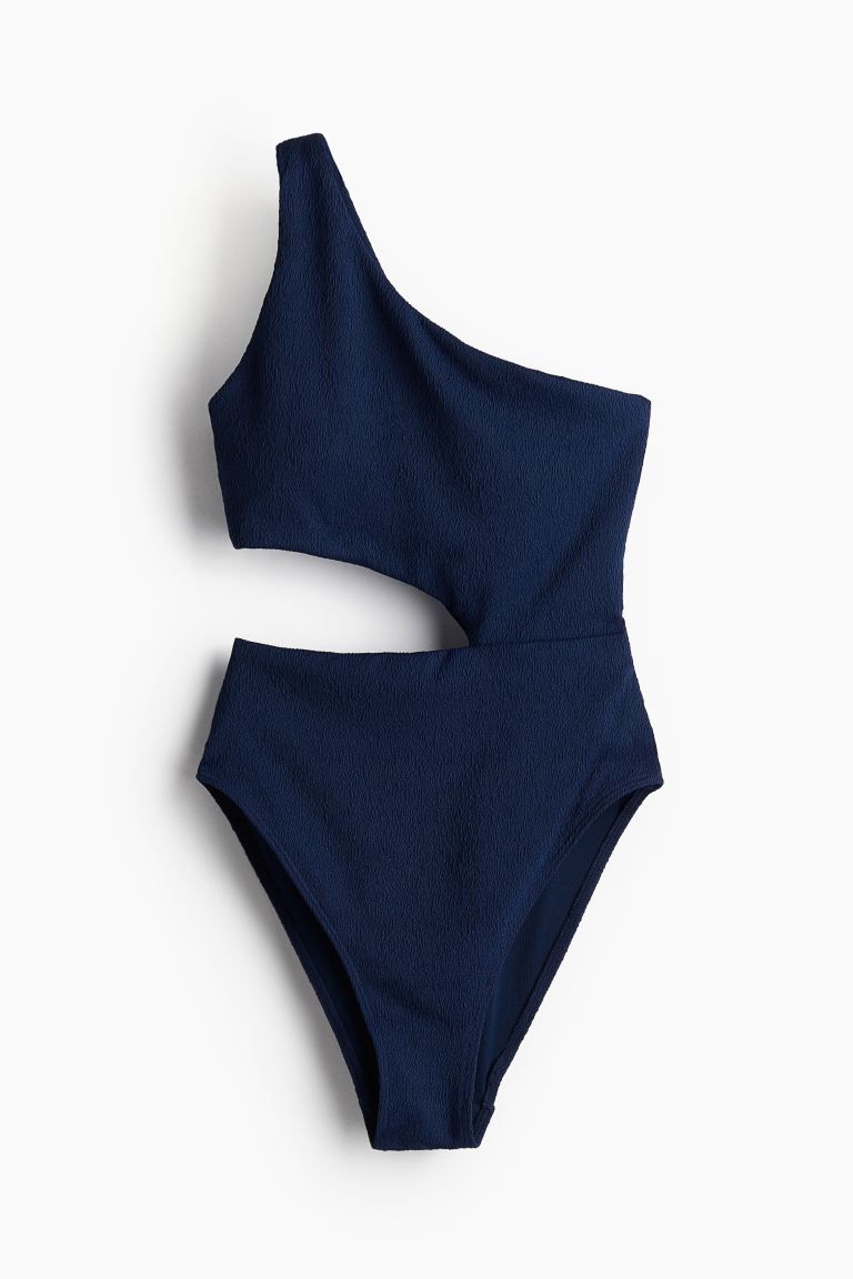 Padded-cup High-leg Swimsuit - Sleeveless - Navy blue - Ladies | H&M US | H&M (US + CA)