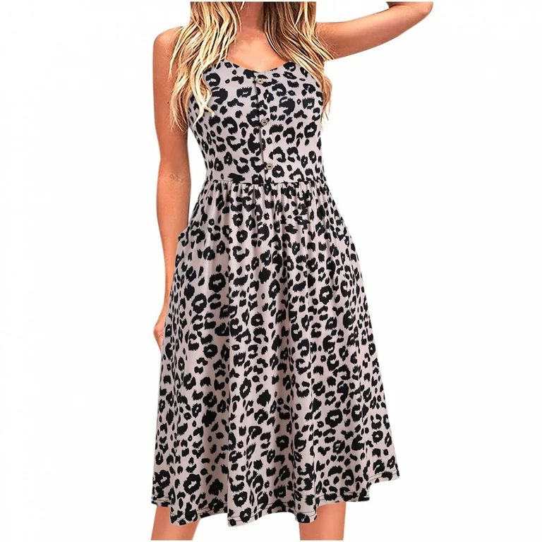 Mchoice Summer Dresses for Women Casual Print V-Neck Sleeveless Sling Dress Party Dress Beach Sun... | Walmart (US)