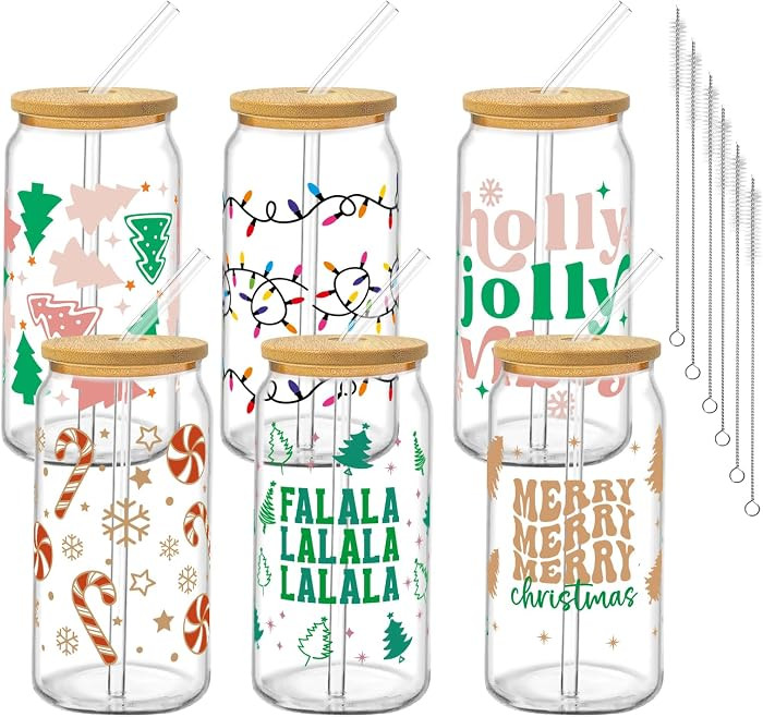 Amazon.com: Culudea 6 Pcs Christmas Drinking Glasses with Lids and Straws, 16oz Gingerbread Tree ... | Amazon (US)