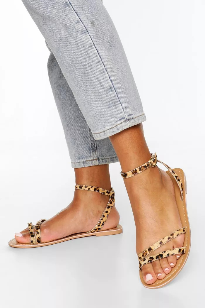 Leopard Leather 2 Part Sandals | Boohoo.com (US & CA)