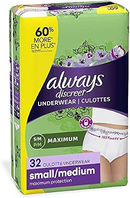Always Discreet Incontinence & Postpartum Incontinence Underwear for Women, Small/Medium, Maximum... | Amazon (US)