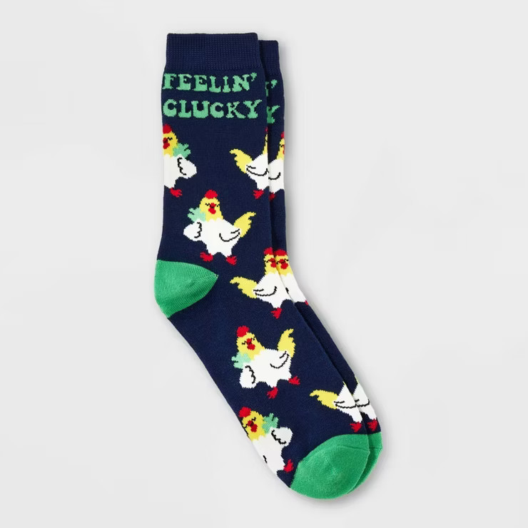 Women's 'Feelin' Clucky' St. Patrick's Day Crew Socks - Navy/Green 4-10 | Target