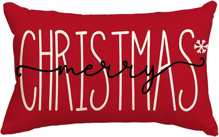 AVOIN colorlife Merry Christmas Red Throw Pillow Cover, 12 x 20 Inch Winter Holiday Cushion Case ... | Amazon (US)