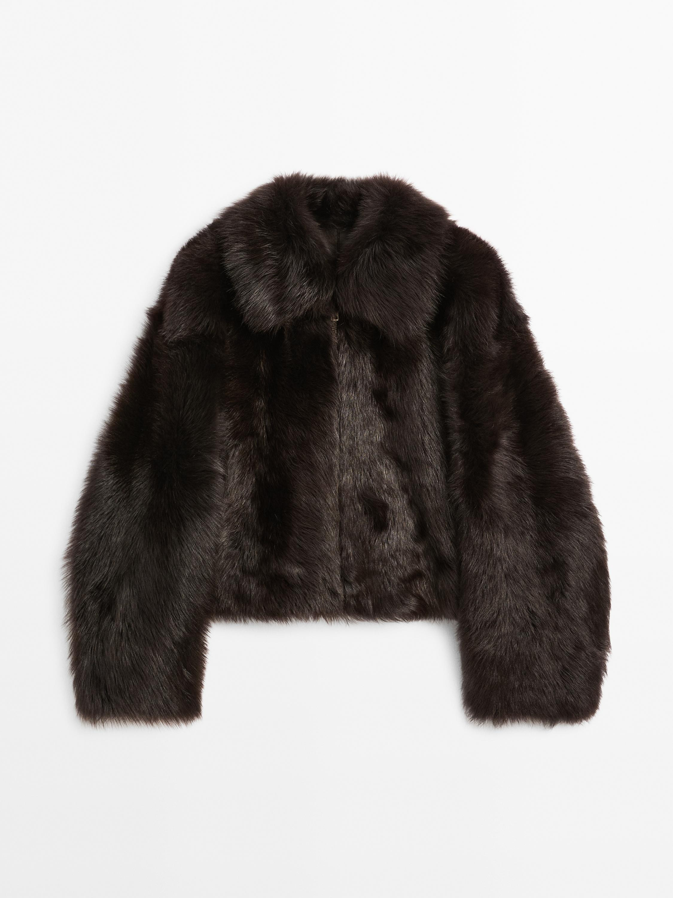Short leather jacket with fur | Massimo Dutti US