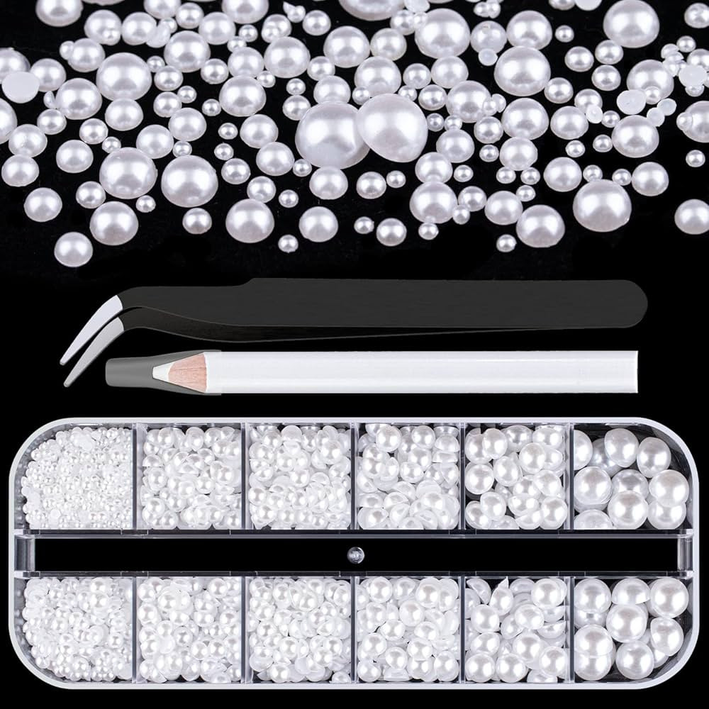 Flat Back Pearls Kits 1 Box of Flatback White Half Round Pearls with Pickup Pencil and Tweezer fo... | Amazon (US)