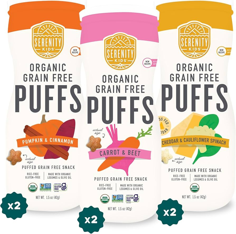 Amazon.com: Serenity Kids 6+ Months Baby Puffs - Pack of 6, 1.5 oz, Variety Pack- USDA Organic Gr... | Amazon (US)