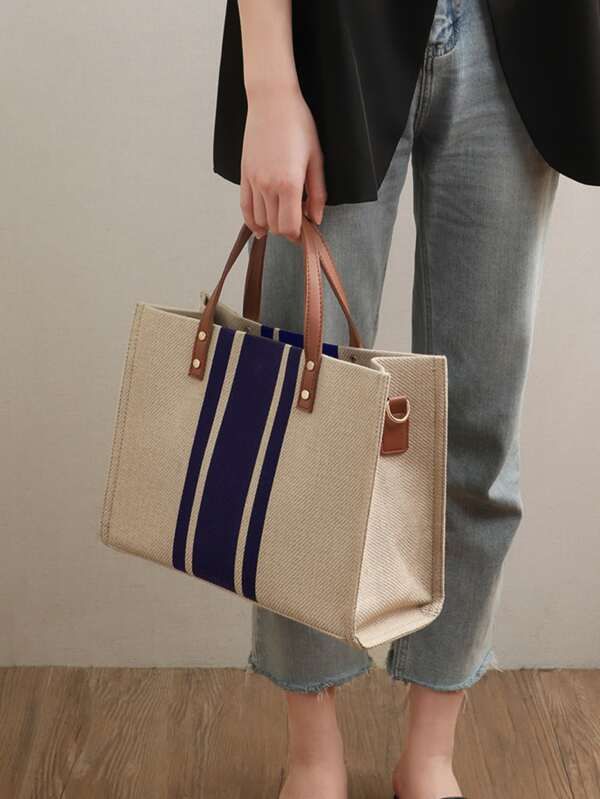 Striped Pattern Shoulder Tote Bag  SKU: sg2210180664609507(1000+ Reviews)$14.90$14.16Join for an ... | SHEIN