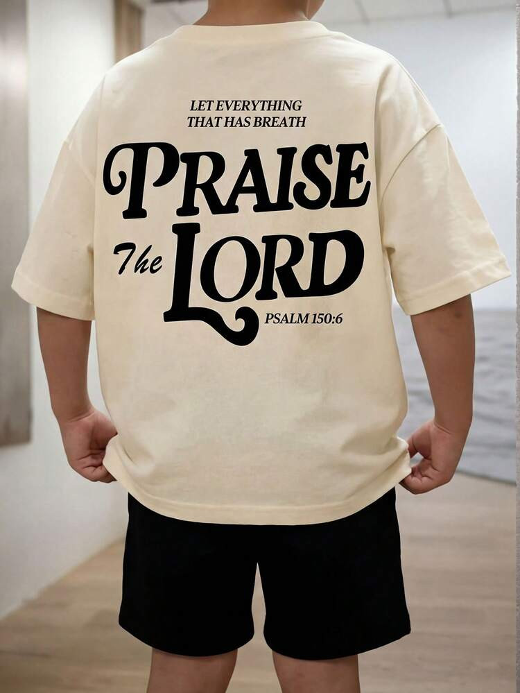 1pc Boys' Casual Letter Print Round Neck Short Sleeve T-Shirt, Summer Student Youth Clothing - The T-Shirt With English Letter Print Brings Joy And Happiness To Every Child! Let Everything That Has Breath Praise The Lord. | SHEIN