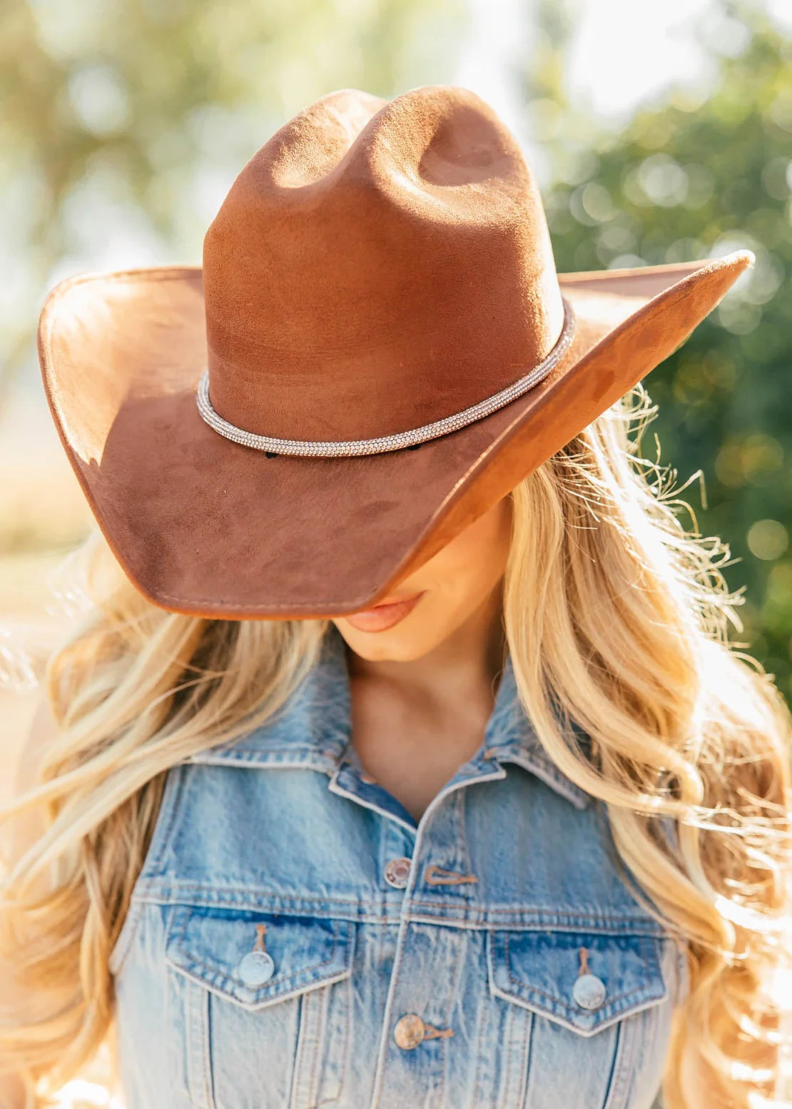 The Kenny Faux Suede Cowboy Hat in Brown | Glitzy Bella