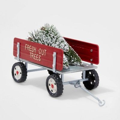 Small Fresh Cut Trees Wagon with Bottle Brush Trees Decorative Figure Red - Wondershop™ | Target