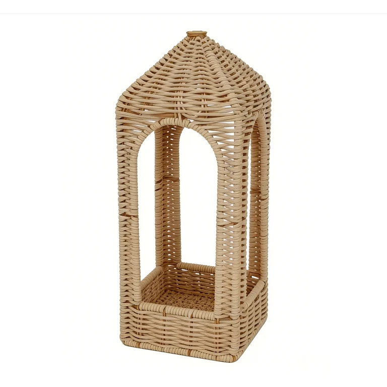 Tower-Shaped Woven Wicker Lantern, Rattan Decorative Tabletop Candle Holder for Indoor Outdoor, N... | Walmart (US)