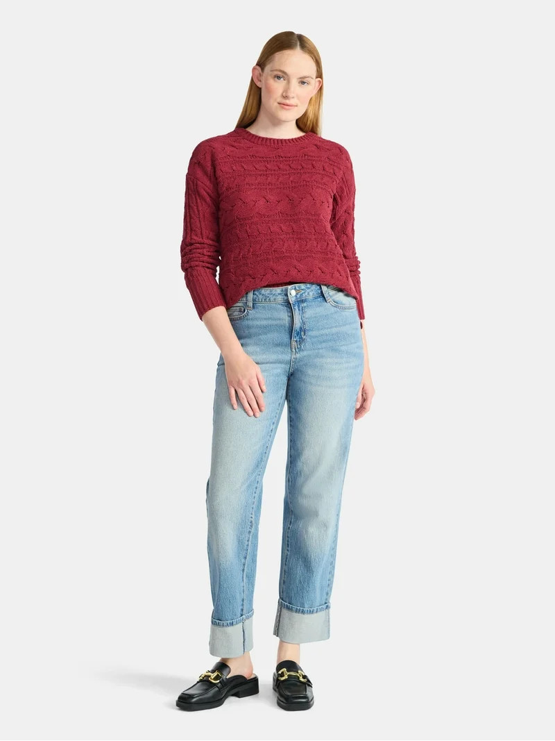 Time and Tru Women's Chenille Cable Knit Crewneck Sweater, Midweight, Sizes XS-XXXL | Walmart (US)