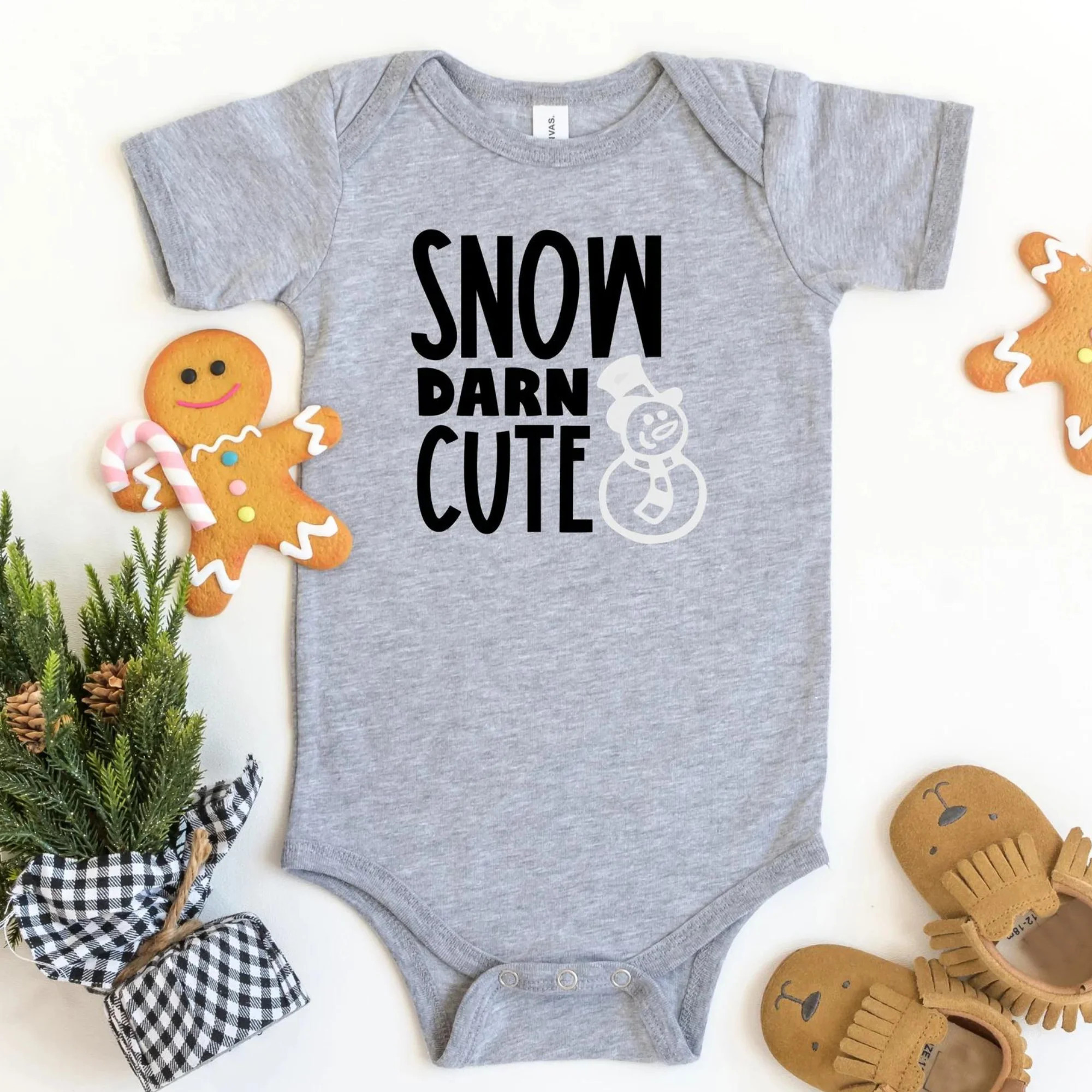 Snow Darn Cute Glitter Short Sleeve Bodysuit, Heather Grey | SpearmintLOVE