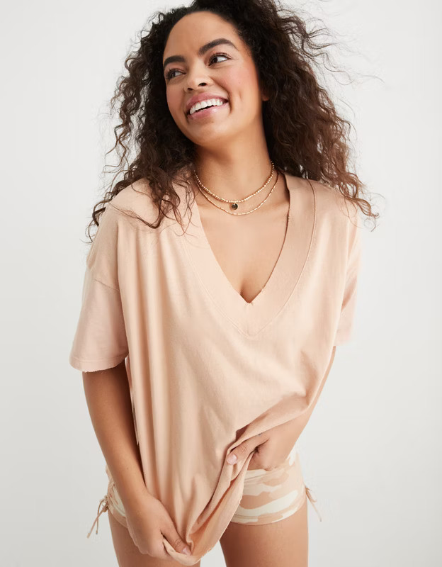 Aerie Extreme V-Neck Oversized Boyfriend T-Shirt | Aerie