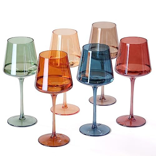 comfit Hand Blown Colored Wine Glasses Set of 6-18oz Multi Colored Square Wine Glasses with Tall Long Stems and Flat Bottom,Crystal Colorful Wine Glass-Wedding,Birthday Gifts Gifts | Amazon (US)