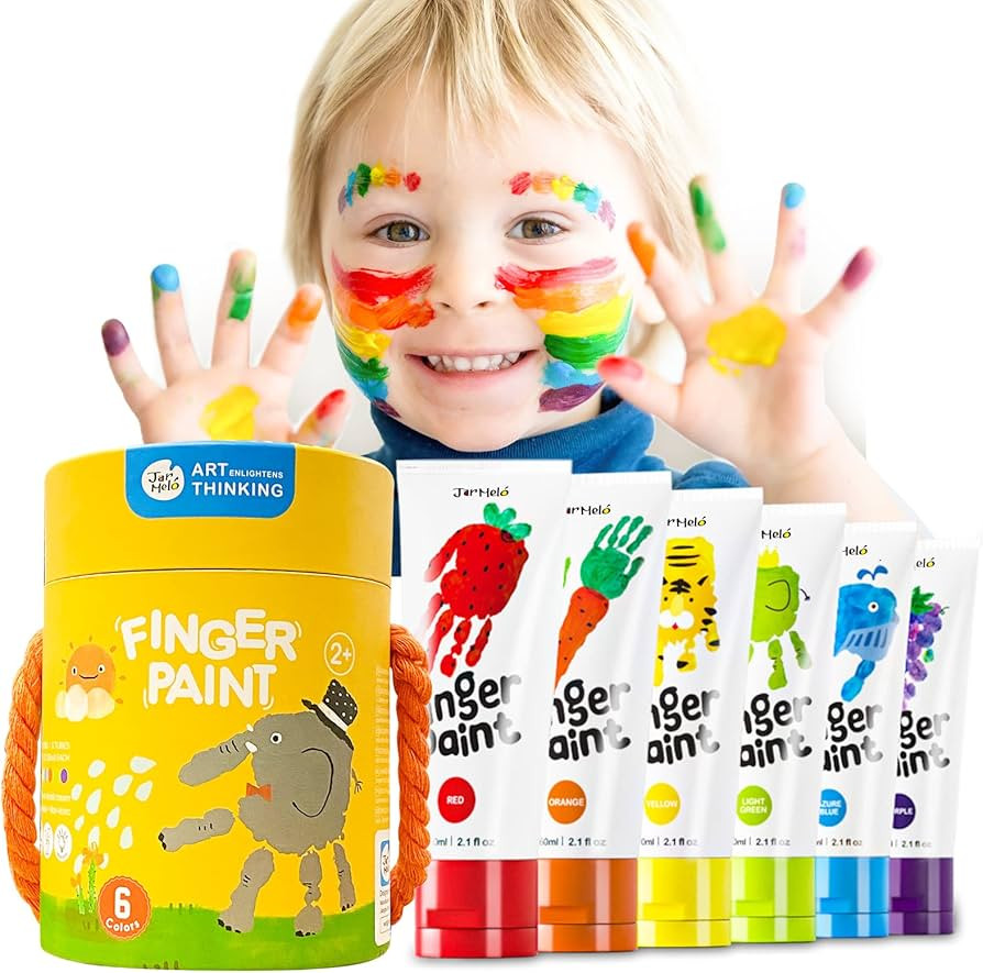 Jar Melo Safe Finger Paints for Baby Kids 3 4 5 6 7 8+Age, 2.1 fl.oz 6 Color Non Toxic Finger Pai... | Amazon (US)