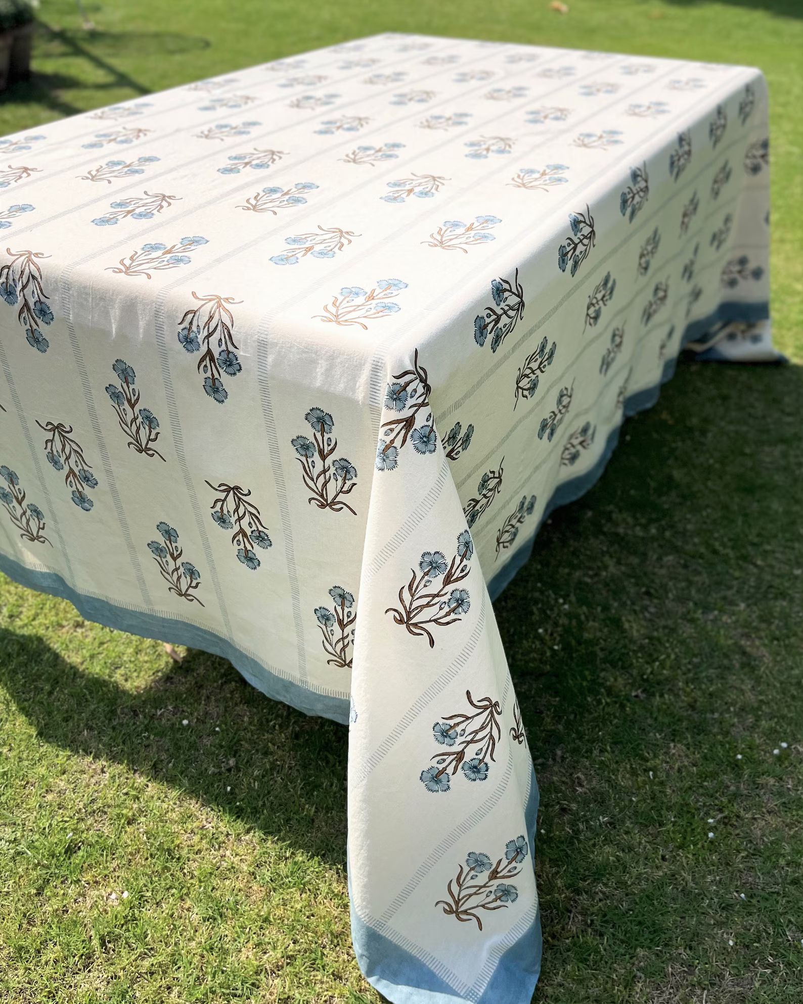Dianthus Table Cloth Block Print, Cotton Table Cover linen-set Floral Pattern Rectangle Tableclot... | Etsy (US)