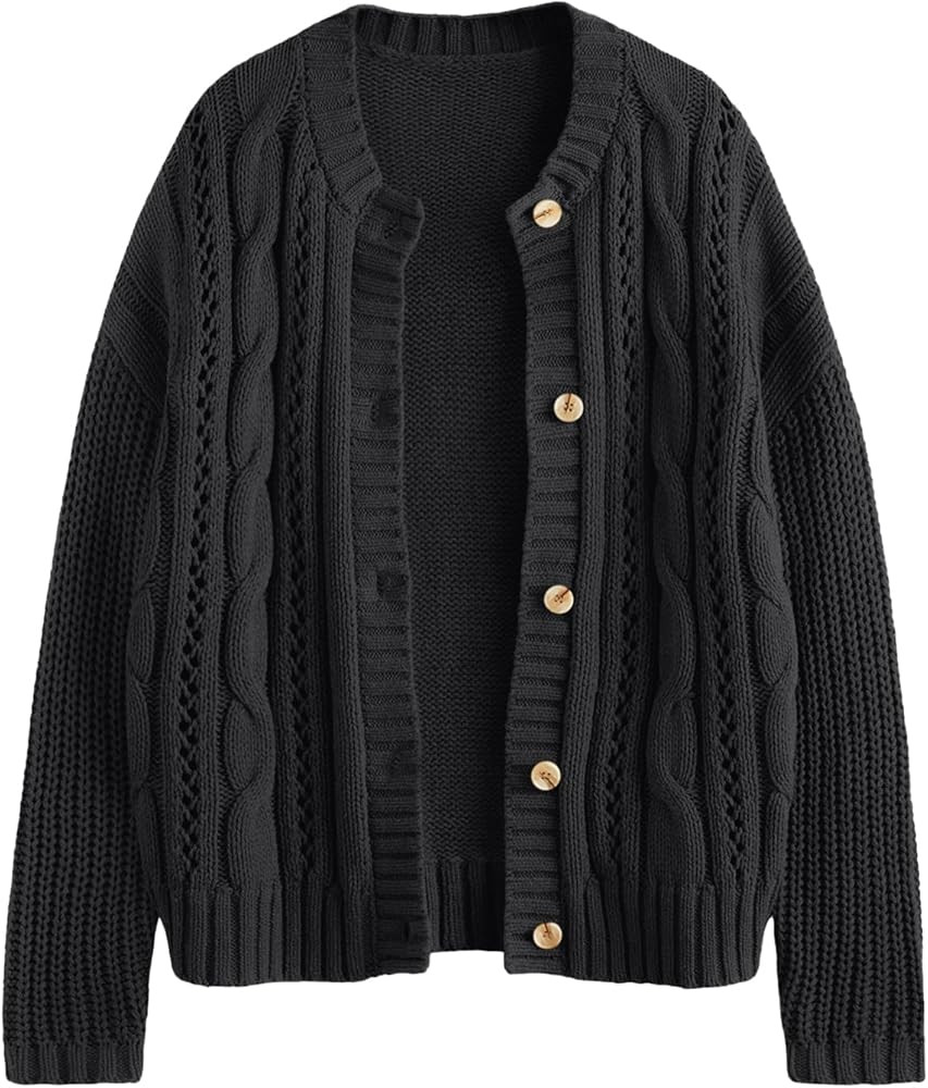 LILLUSORY Women's Cardigan Sweaters Cable Knit Crochet Cotton Fall Jackets Button Up Chunky Trend... | Amazon (US)