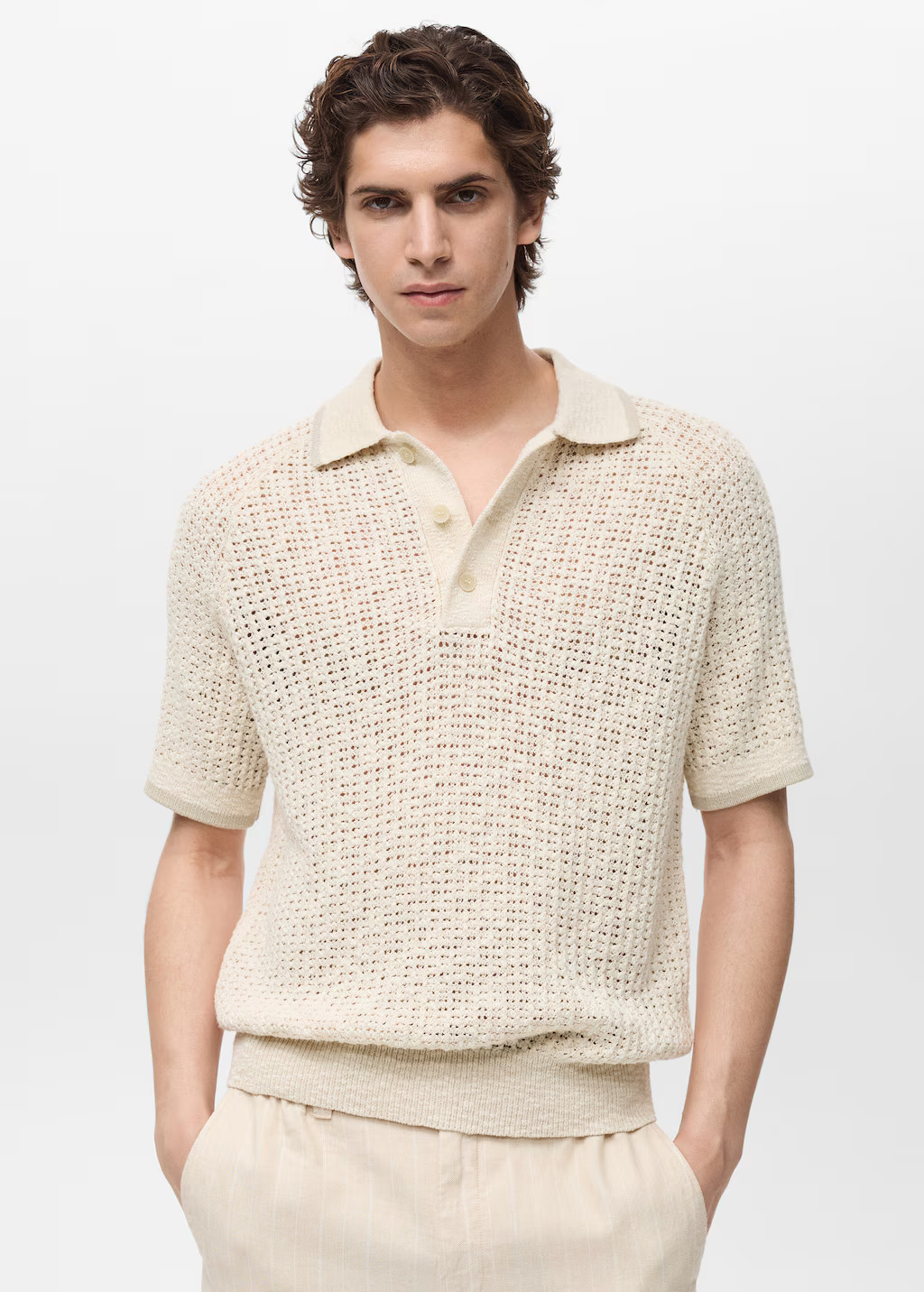 Openwork knitted cotton polo shirt - Men | MANGO USA | Mango (US/MX/AU)