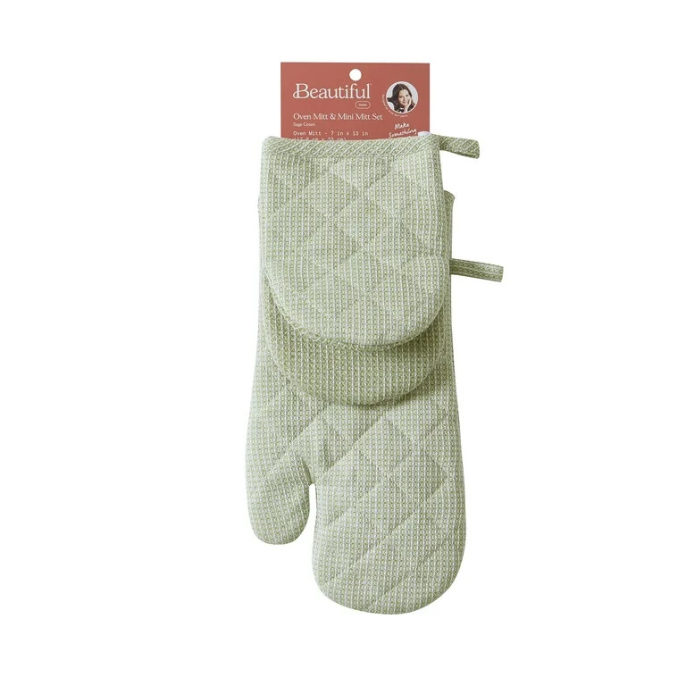 Beautiful Kitchen Waffle Oven Mitt & Mini Mitt Set, 100% Cotton, Heat Resistant, Sage Green, 2 Pa... | Walmart (US)