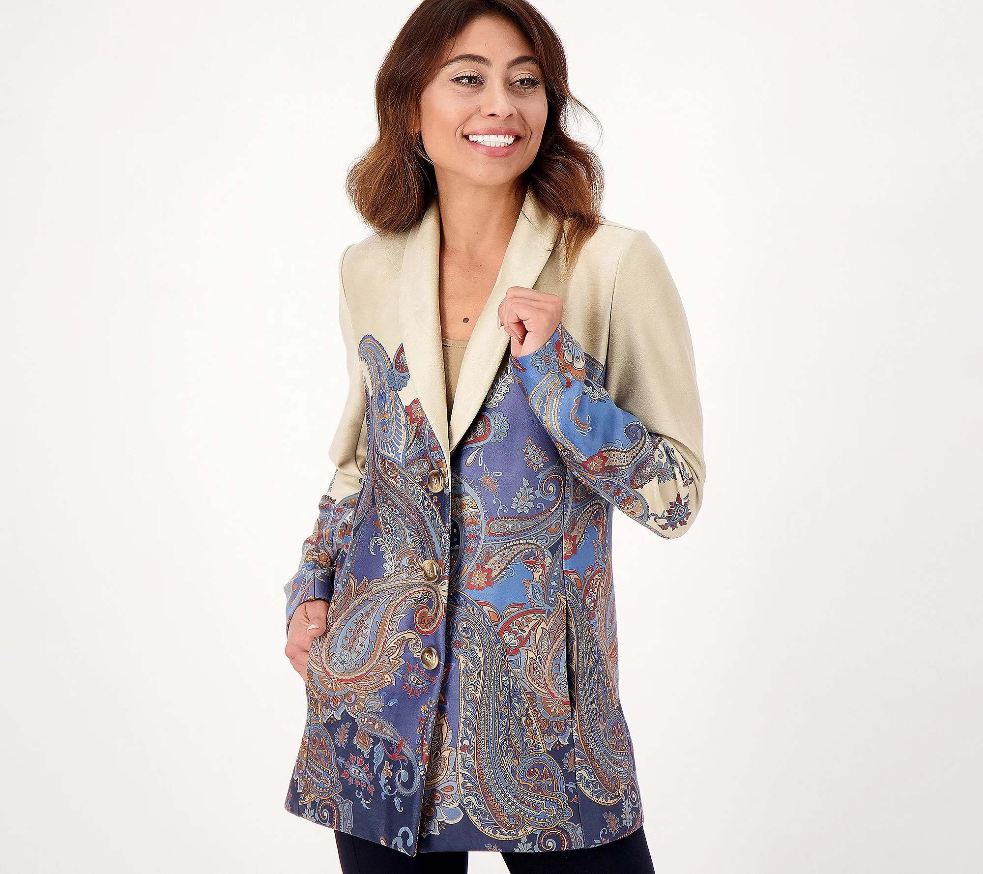 As Is GRAVER Susan Graver Reg Printed SuedeShawlCollarJkt | QVC