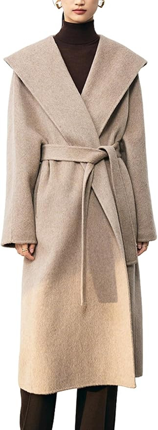 utcoco Women's Winter Belted Wool Coat Lapel Collar Pea Coat Open Front Long Wool Trench Coat wit... | Amazon (US)